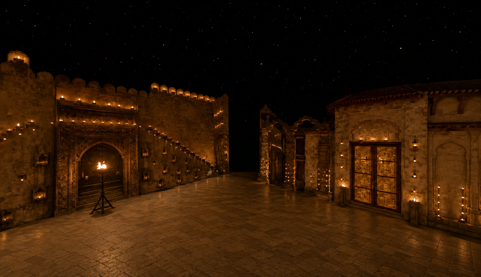 Single movie frame — one angle of the courtyard